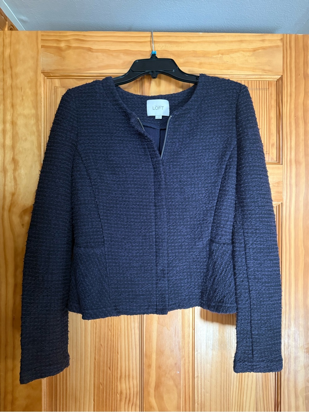 LOFT Navy Textured Collarless Blazer